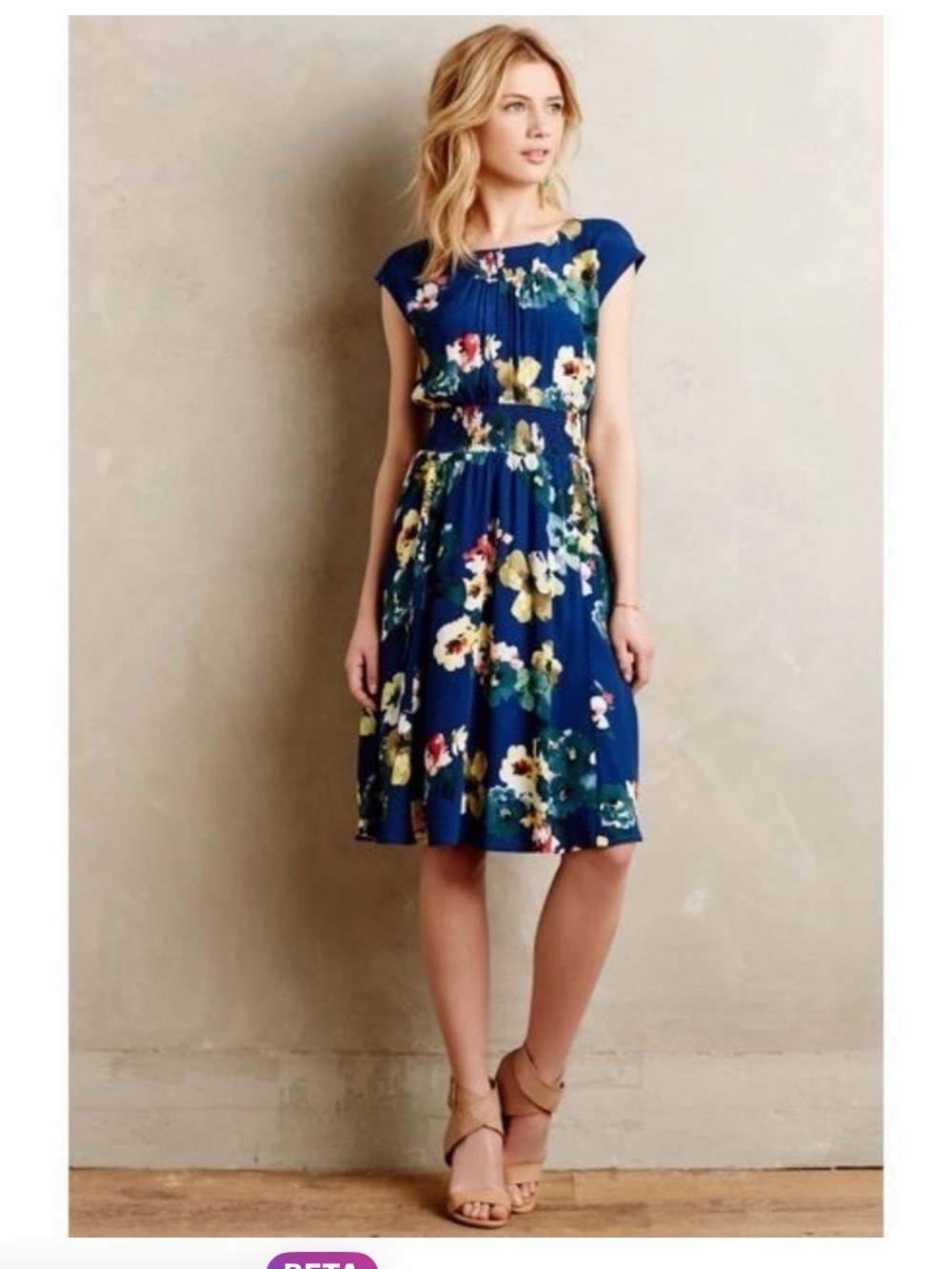 Maeve Royal Blue Floral Cap-Sleeve Midi Dress